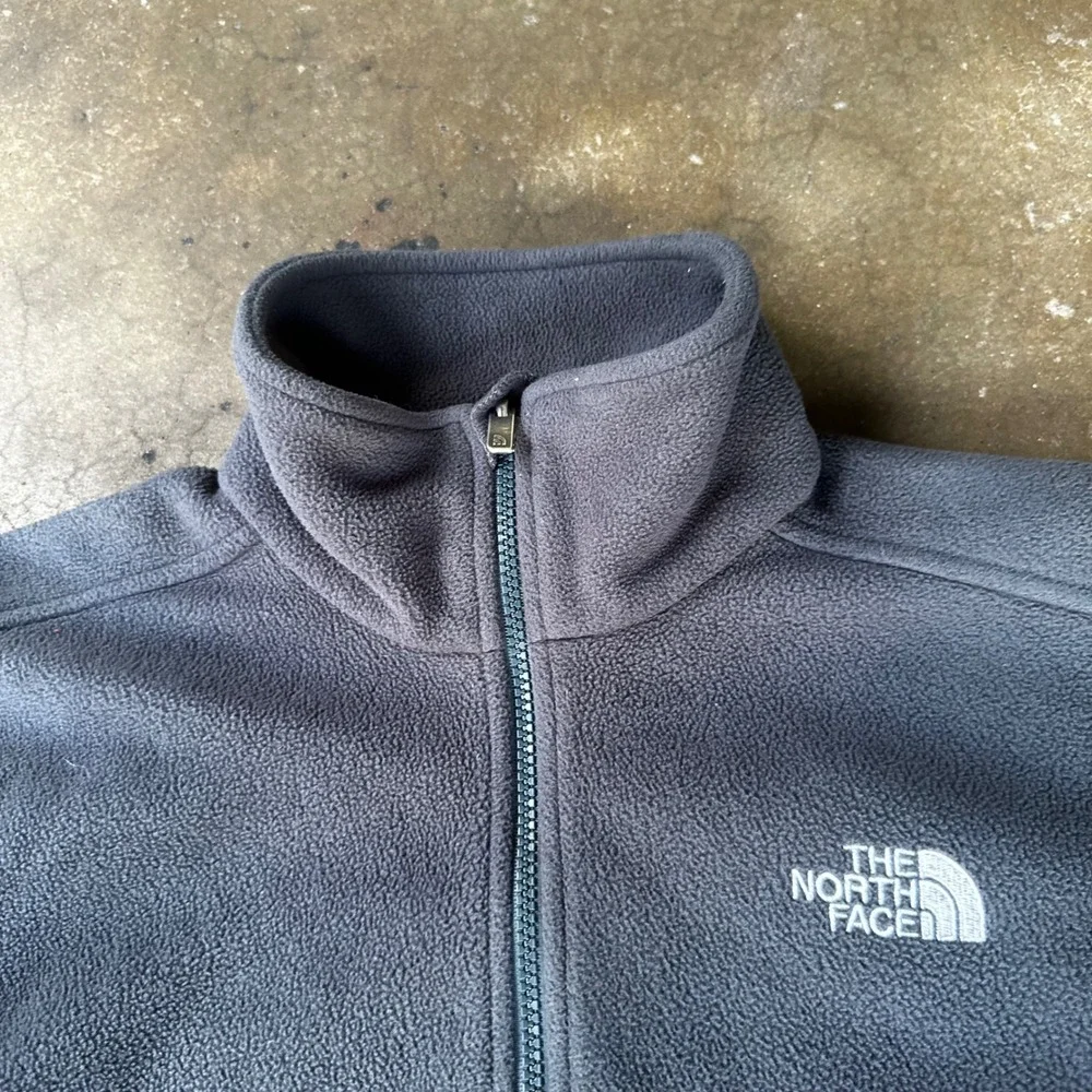 The North Face Fleece Jacket Mens Small Gray Excellent Full Zip Mock Neck Logo